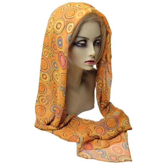 Orange Fashion Scarf with Multicolor Concentric Circle print - Picture 1 of 6